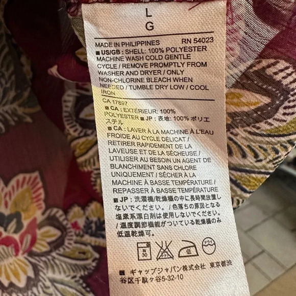 Banana Republic | Burgundy Wine Sheer Floral Bohemian Long Sleeve Blouse Size L - Picture 9 of 10